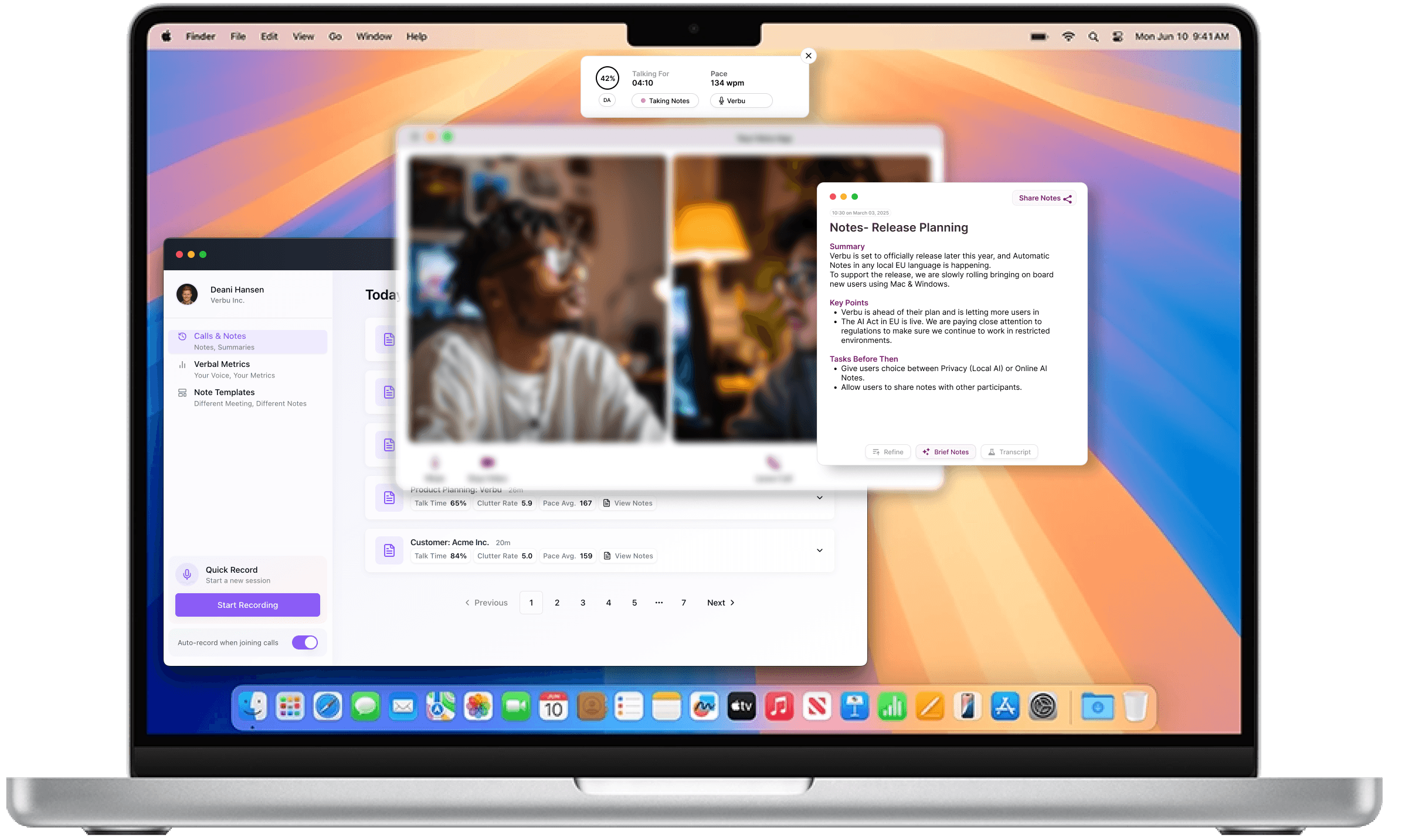 Verbu application interface