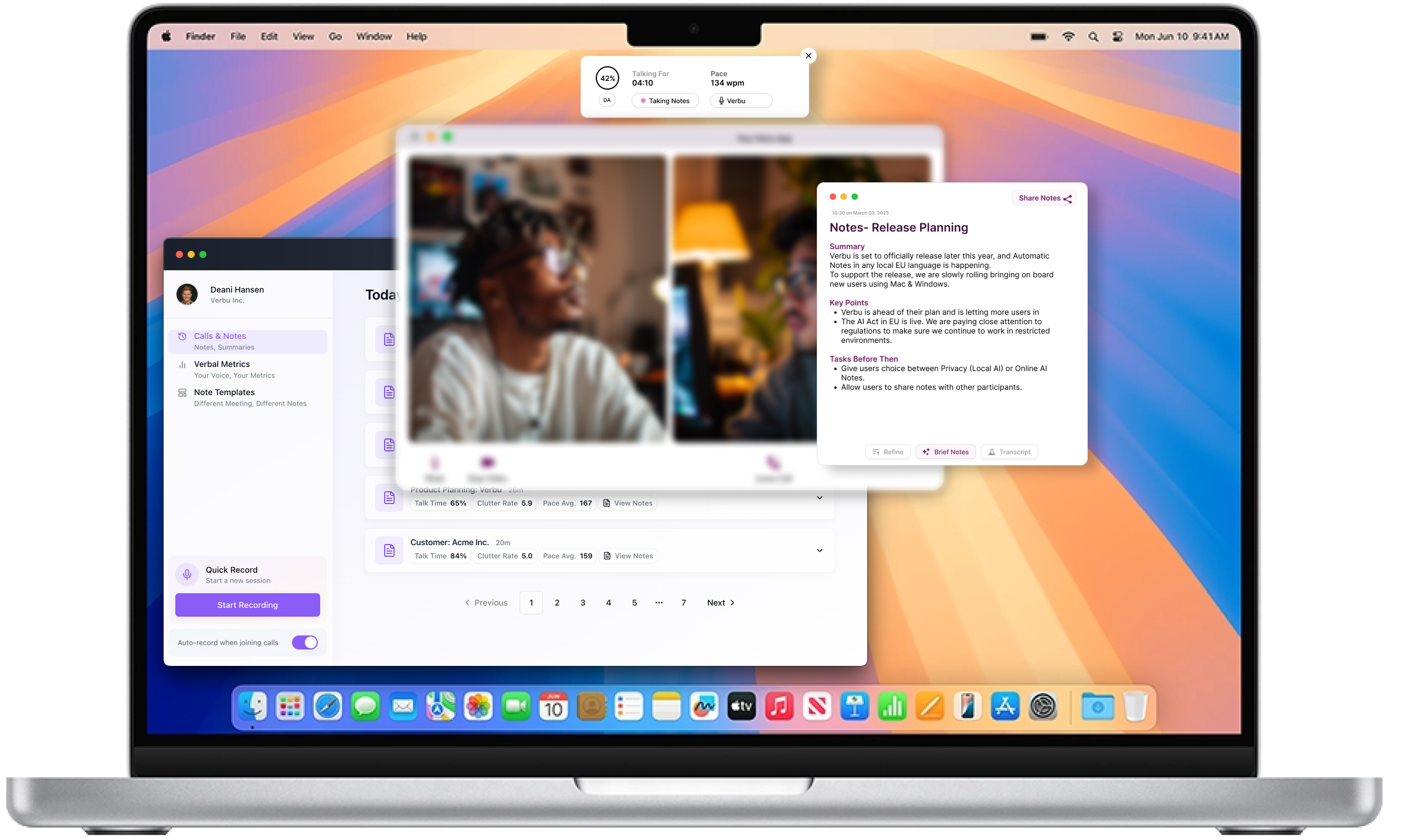 Verbu application interface